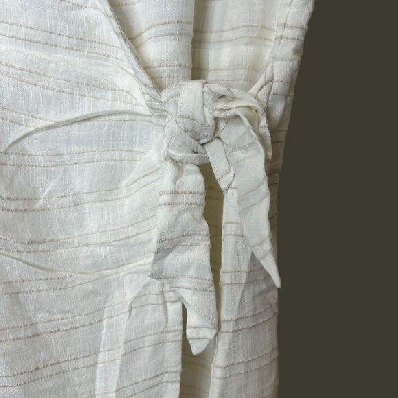 L*space Emilie V-Neck Side Knot Tie Wrap Dress White Tan Stripes Women Small NWT - Picture 5 of 8